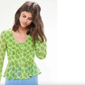 NWT The East Order Floral Button-Front Peplum Blouse Sz S